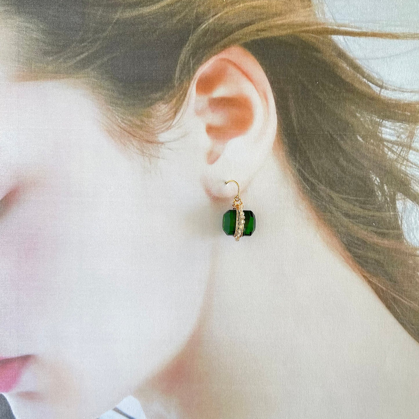 Emerald Whisper & Lunar Light: Statement Earrings in Green Hydro Quartz & Labradorite 14K Gold filled