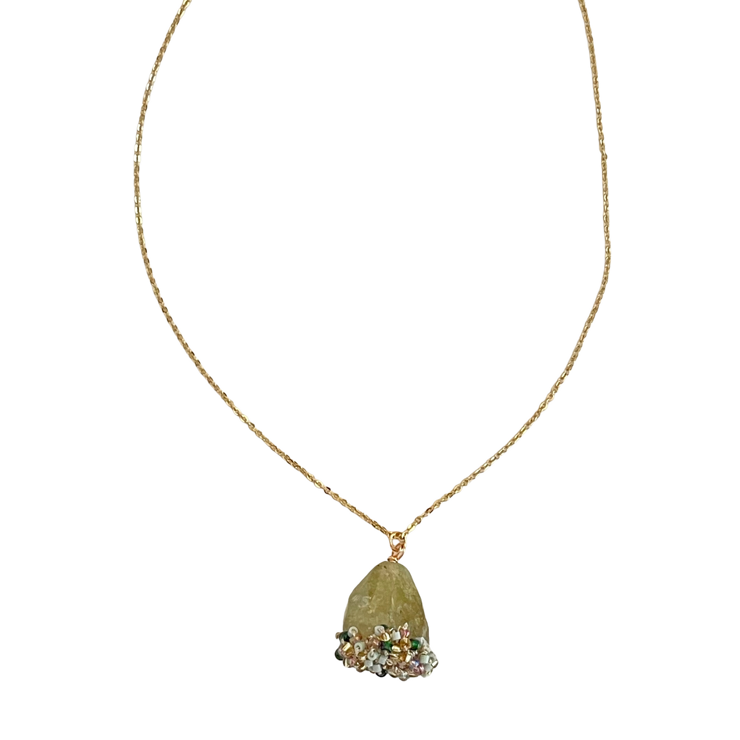 Woven Earth - Green Garnet Tumble & Bead Crochet Pendant Necklace