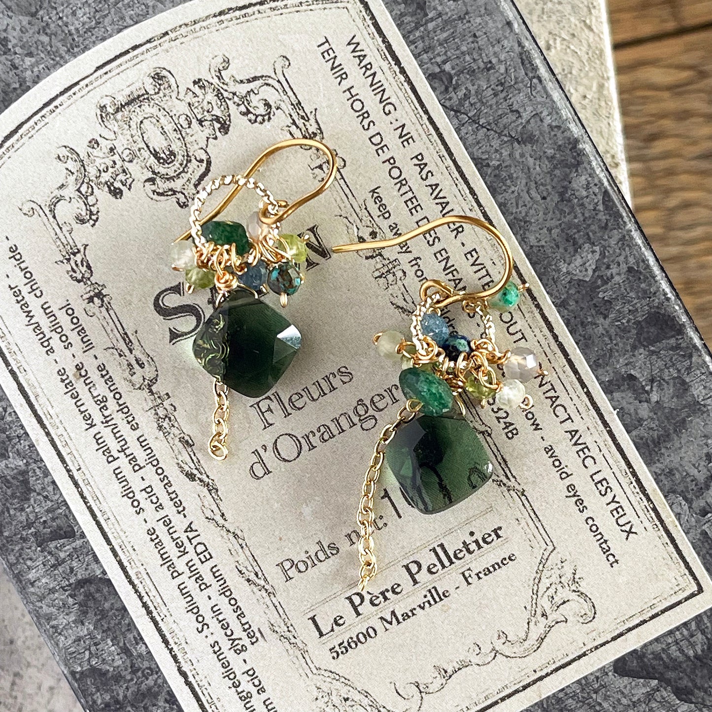 Verdant Glint: Green Quartz & Forest Gemstone Earrings 14K Gold Fill