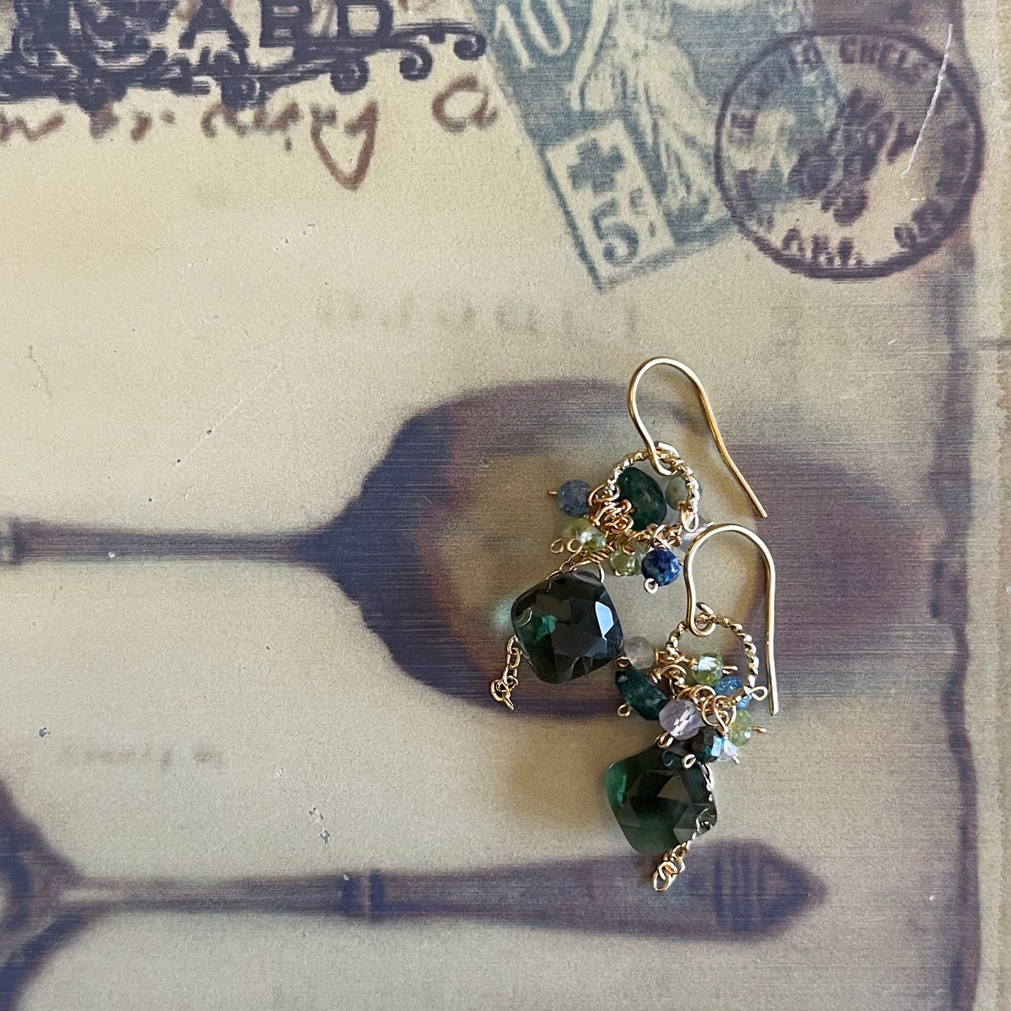 Verdant Glint: Green Quartz & Forest Gemstone Earrings 14K Gold Fill