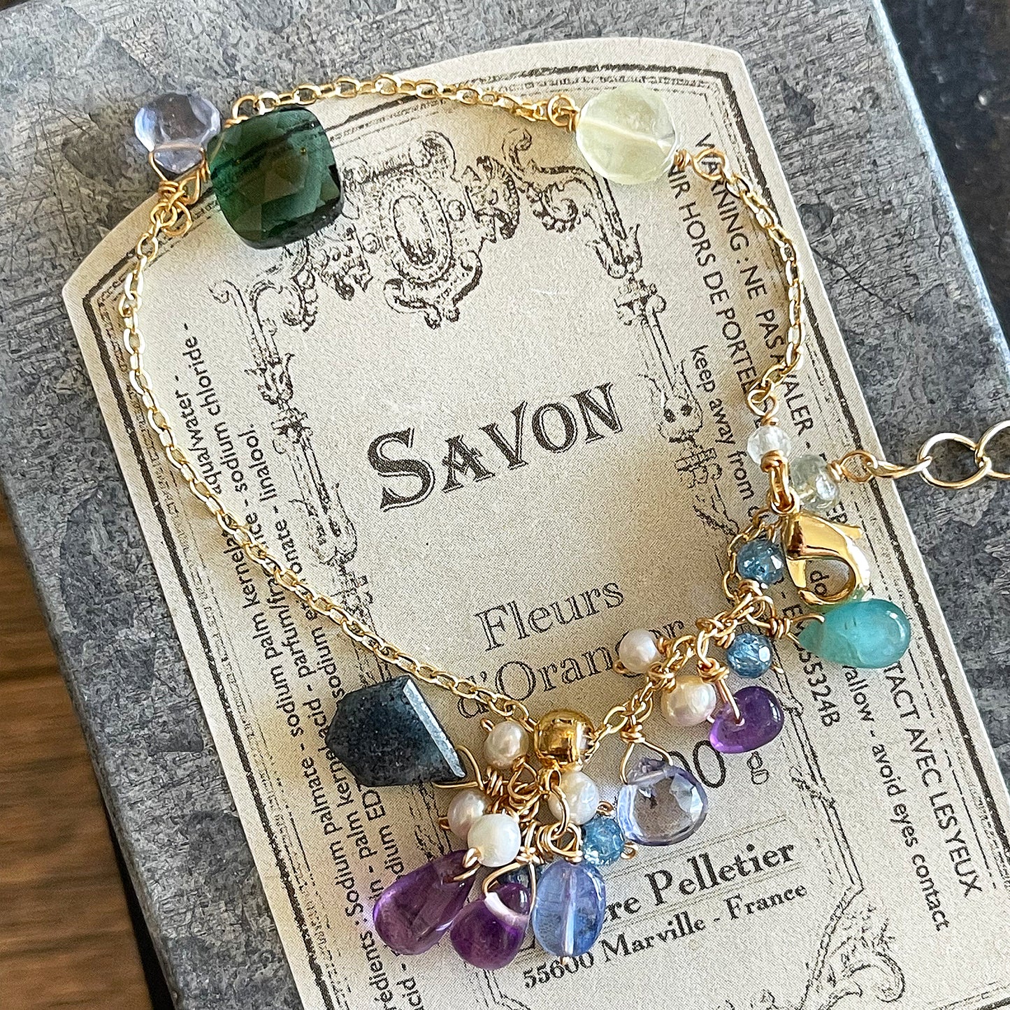 Adjustable Gemstone Bracelet with Sliding Charm Balance