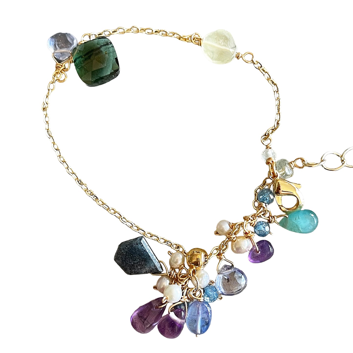 Adjustable Gemstone Bracelet with Sliding Charm Balance