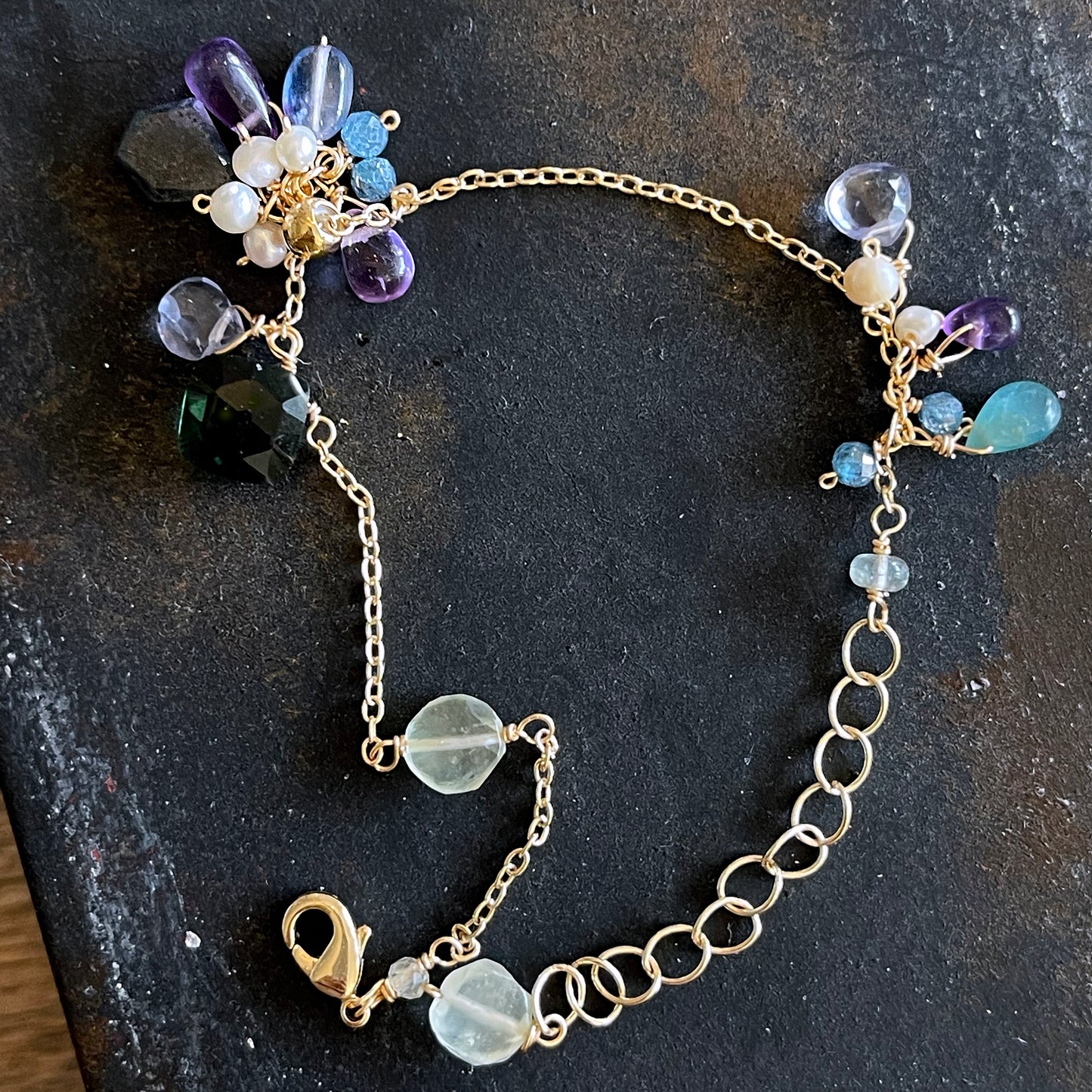Adjustable Gemstone Bracelet with Sliding Charm Balance