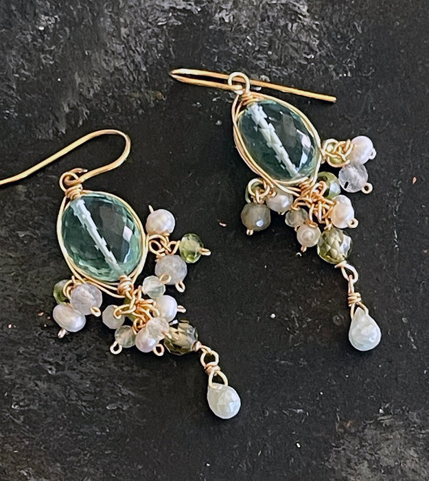 Gemstone Chandelier Earrings - "Morning Dew Chandelier"