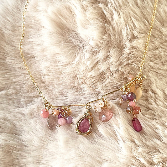 Rosy Garden: Pink Tourmaline, Ruby & Multi-Gemstone Bar Necklace