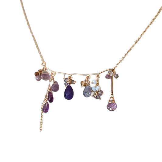 Lavender Symphony: Amethyst, Tanzanite & Chalcedony Bar Necklace