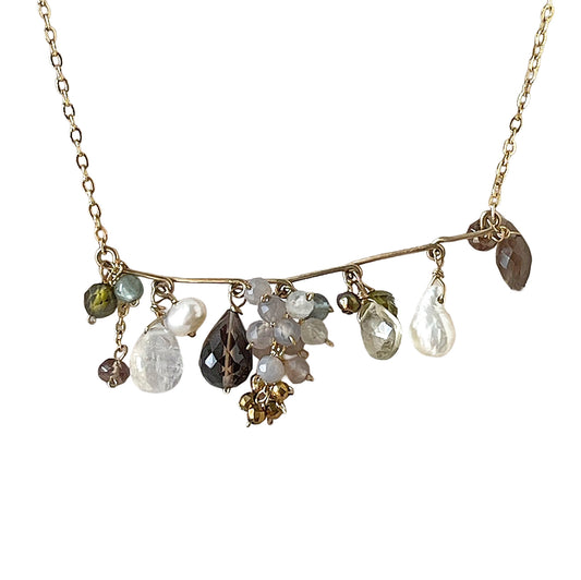 Sepia Nostalgia: Smoky Quartz, Moonstone & Keshi Pearl Bar Necklace