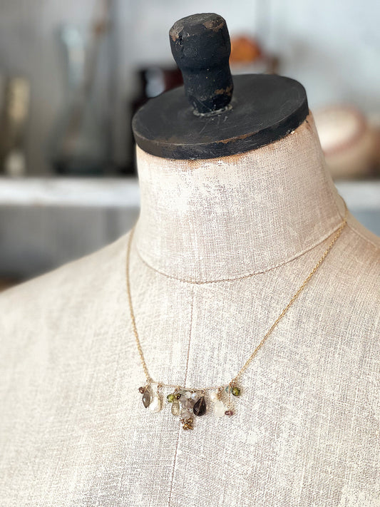 Sepia Nostalgia: Smoky Quartz, Moonstone & Keshi Pearl Bar Necklace