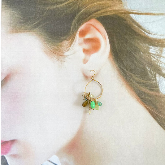 Verdant Harmony: Chrysoprase & Grandidierite Cluster Hoop Earrings