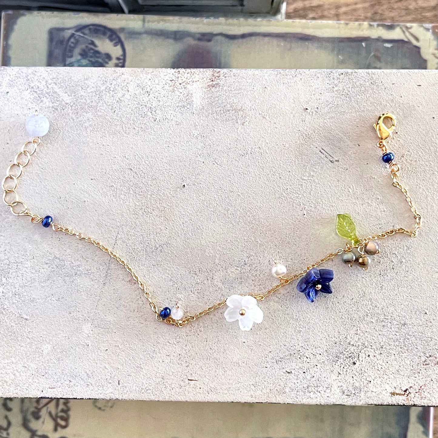 Indigo & Dew Blossom: Platycodon & Nemophila Bracelet