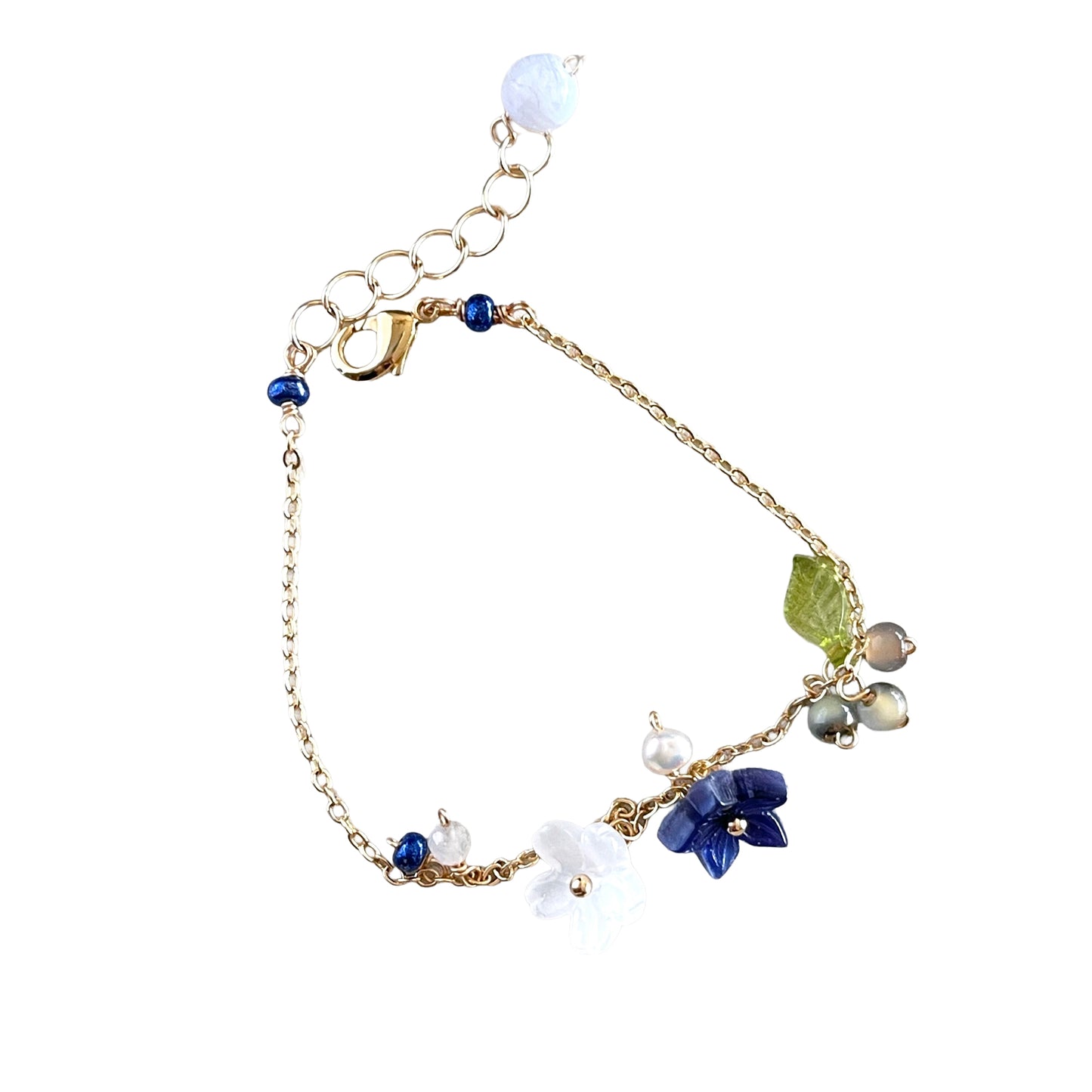 Indigo & Dew Blossom: Platycodon & Nemophila Bracelet