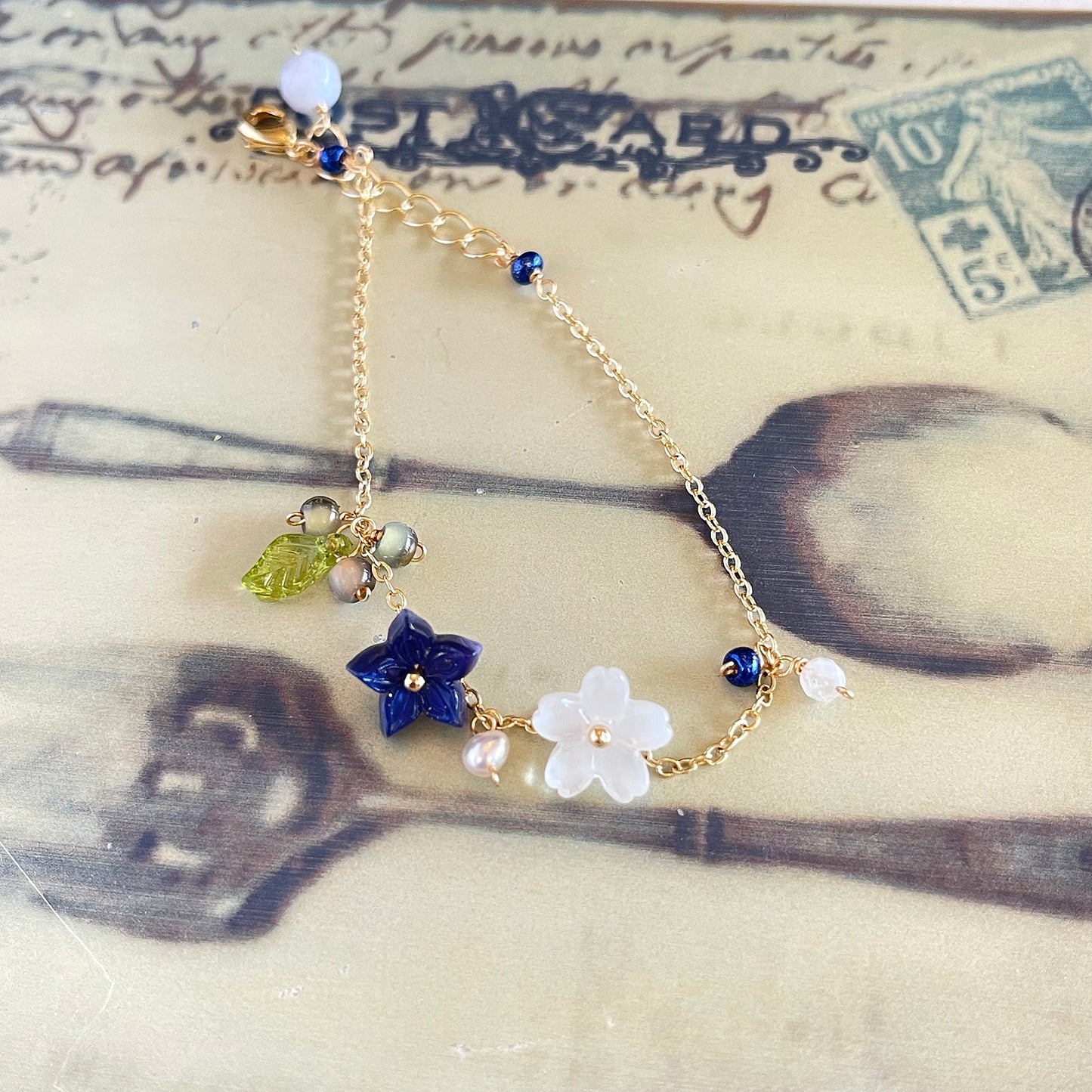 Indigo & Dew Blossom: Platycodon & Nemophila Bracelet