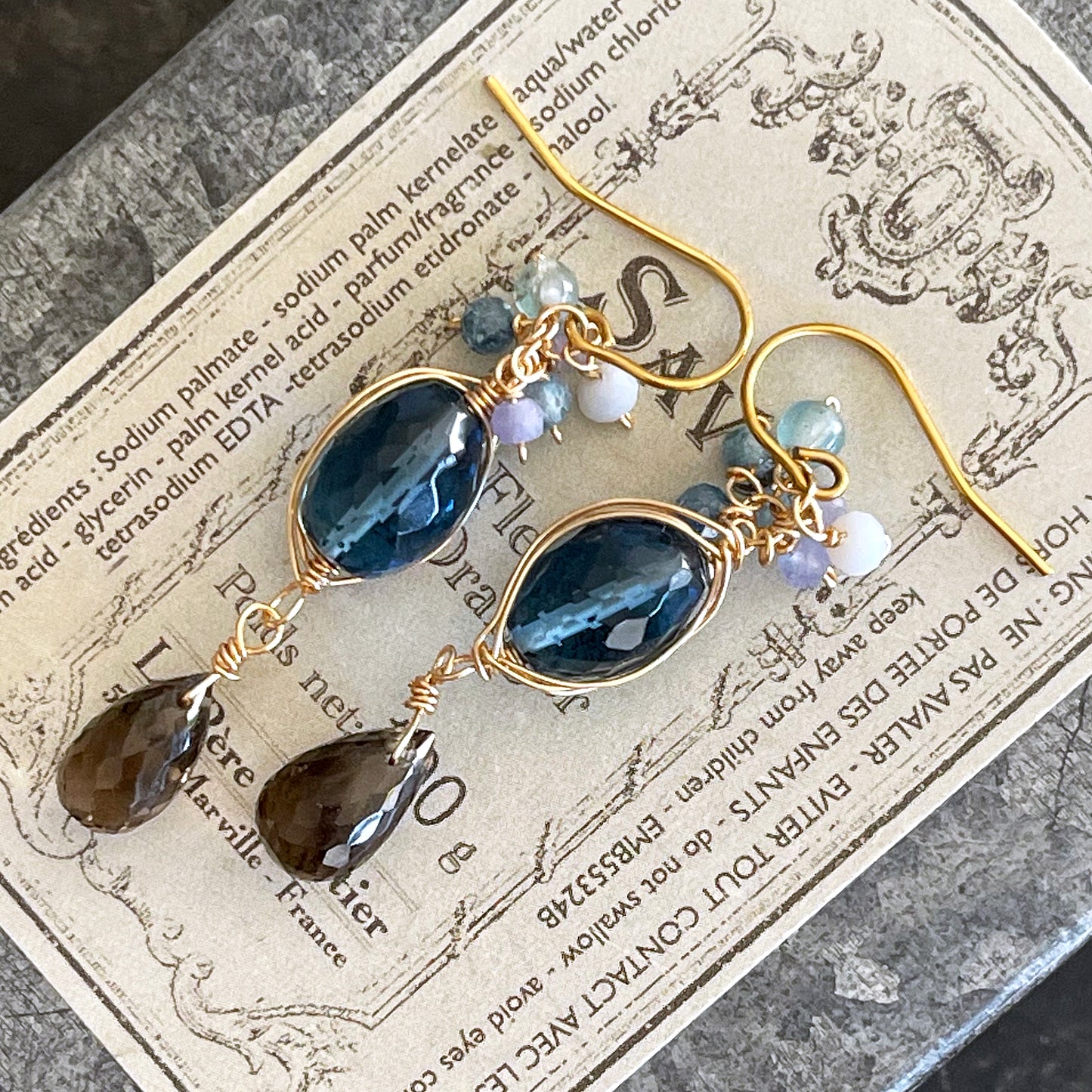 Midnight Blue & Smoky Quartz Chandelier Earrings