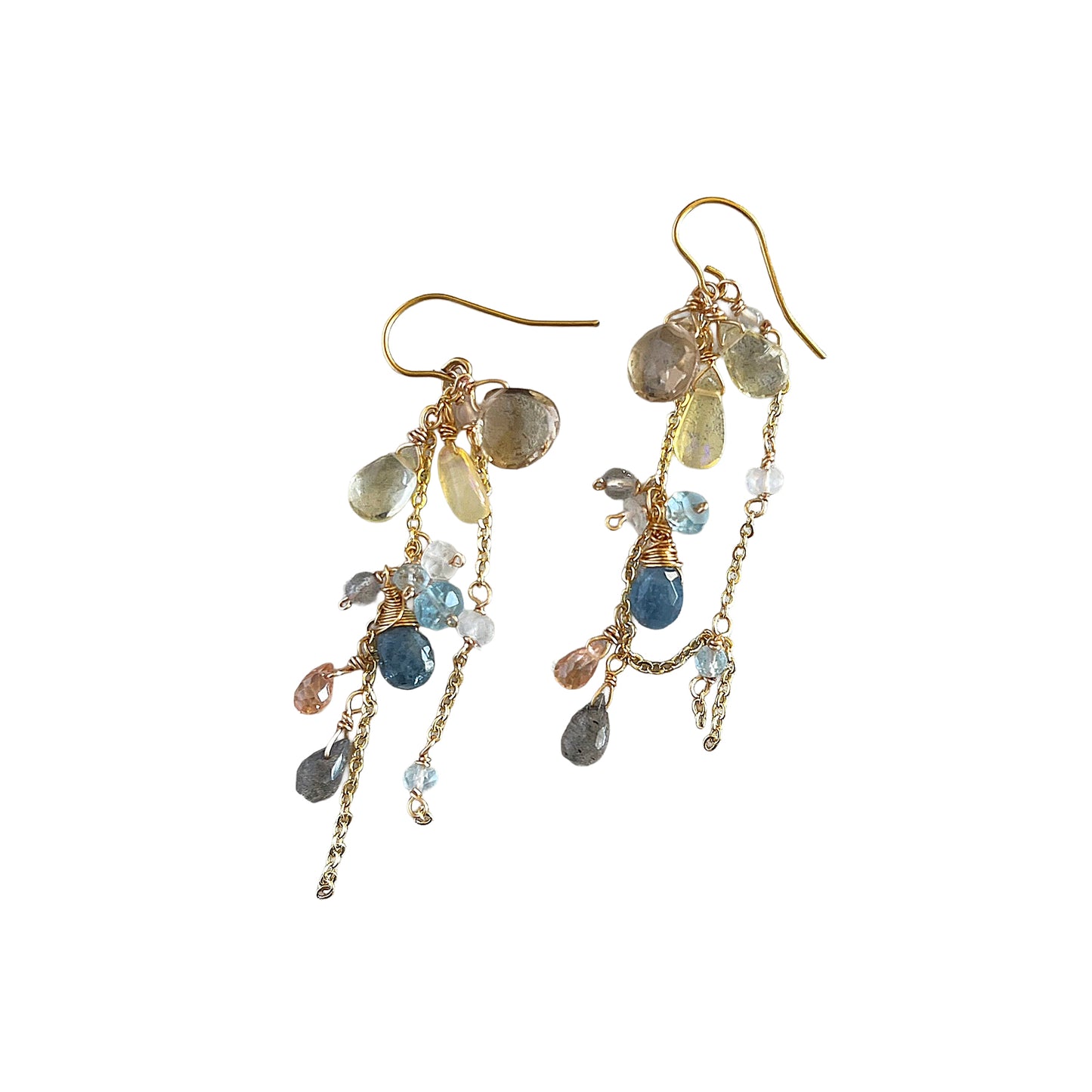 Luminous Horizon: Champagne Citrine & Aquamarine Cascade Earrings 14K Gold Filled
