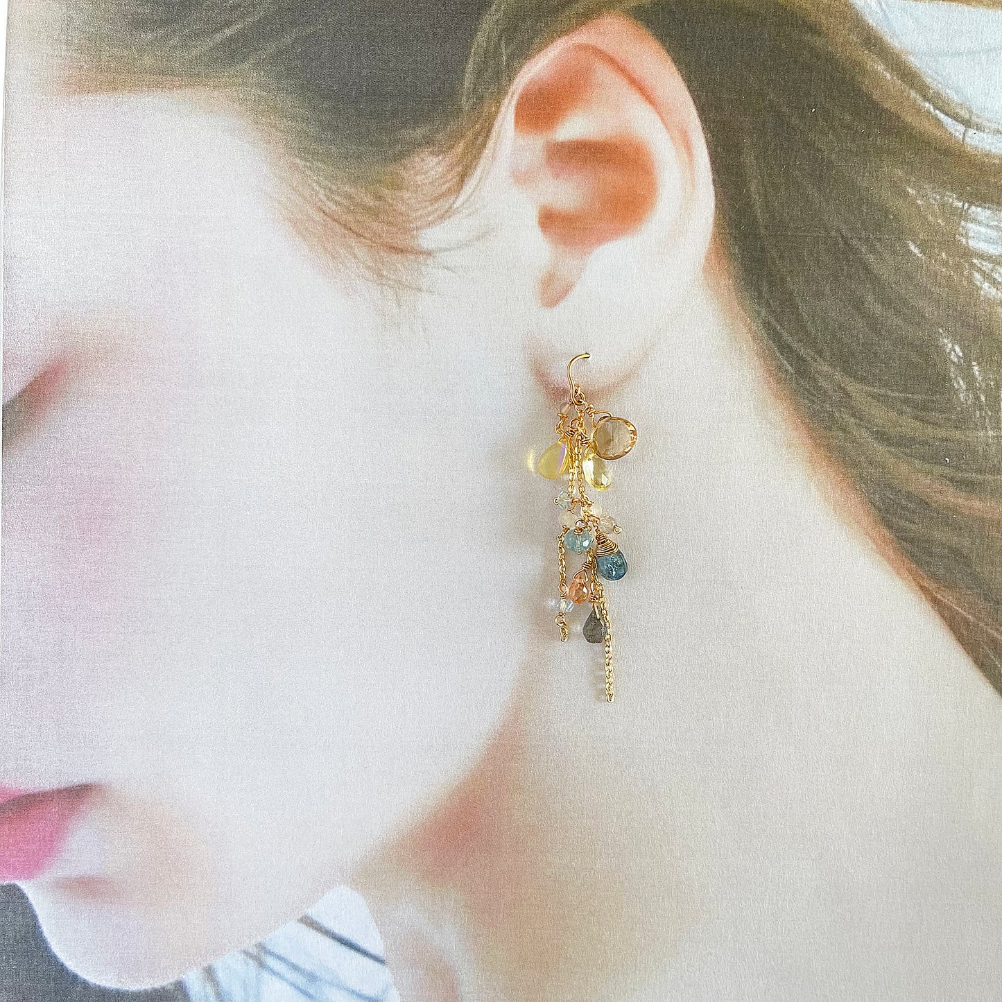 Luminous Horizon: Champagne Citrine & Aquamarine Cascade Earrings 14K Gold Filled