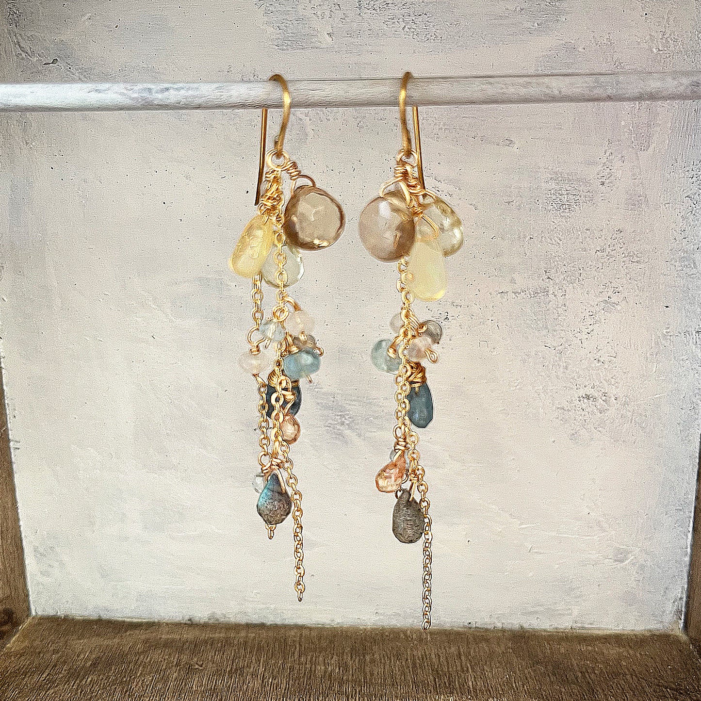 Luminous Horizon: Champagne Citrine & Aquamarine Cascade Earrings 14K Gold Filled