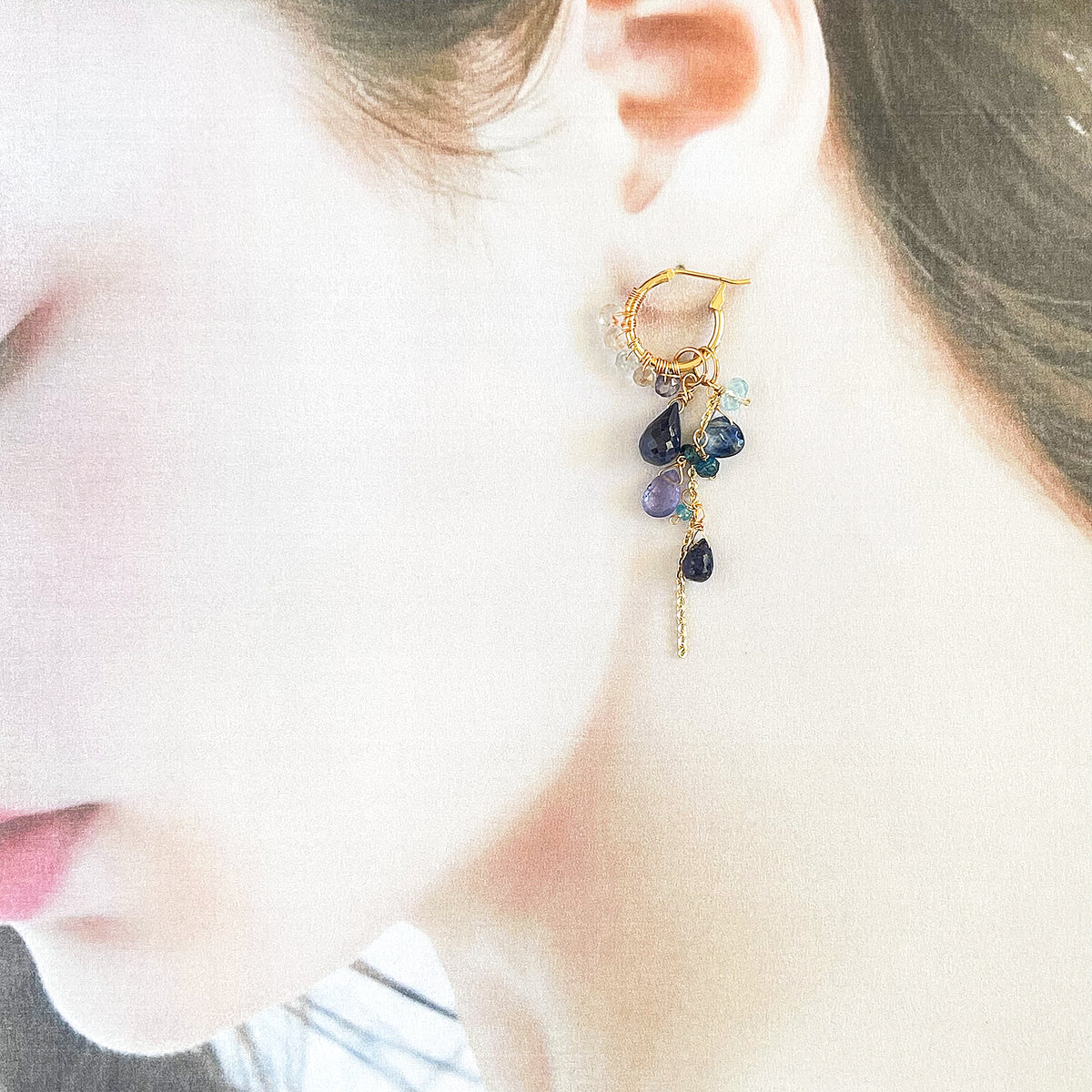 Convertible Gemstone Cluster Hoop Series, Blue Sapphire, Tanzanite & Kyanite Convertible Gemstone Cluster Hoop Earrings