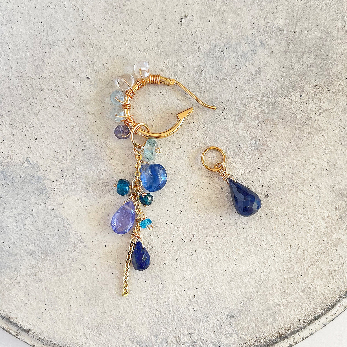 Convertible Gemstone Cluster Hoop Series, Blue Sapphire, Tanzanite & Kyanite Convertible Gemstone Cluster Hoop Earrings
