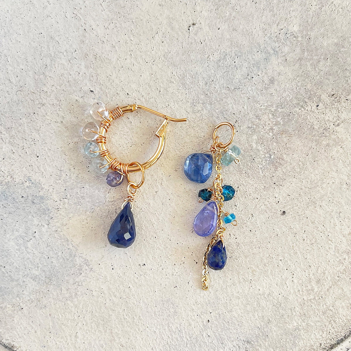 Convertible Gemstone Cluster Hoop Series, Blue Sapphire, Tanzanite & Kyanite Convertible Gemstone Cluster Hoop Earrings