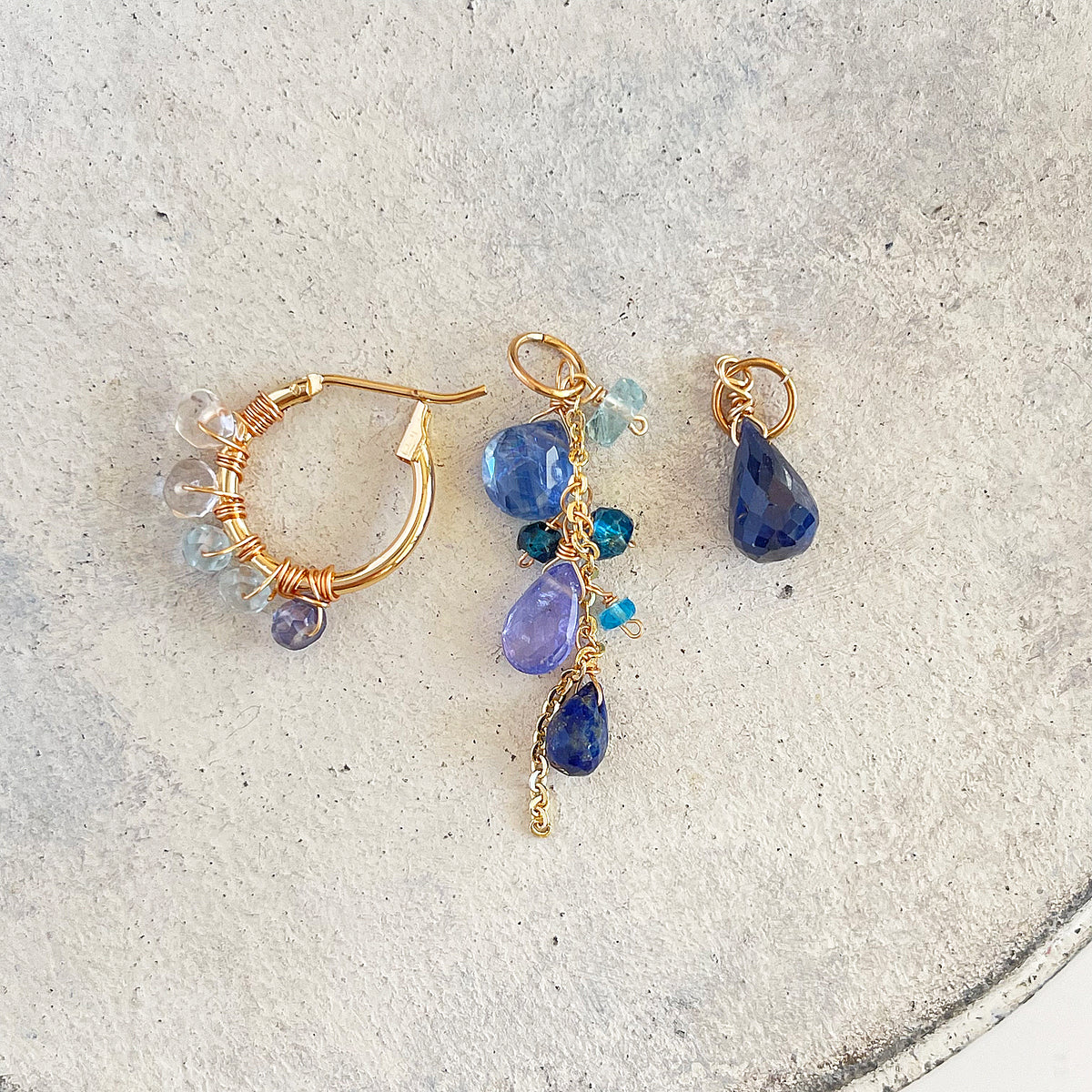 Convertible Gemstone Cluster Hoop Series, Blue Sapphire, Tanzanite & Kyanite Convertible Gemstone Cluster Hoop Earrings