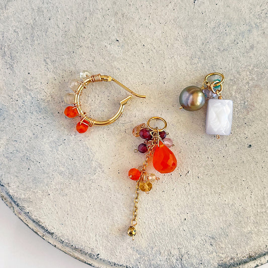 Convertible Gemstone Cluster Hoop Series, 4-in-1 Versatile Carnelian & Blue Shell Gemstone