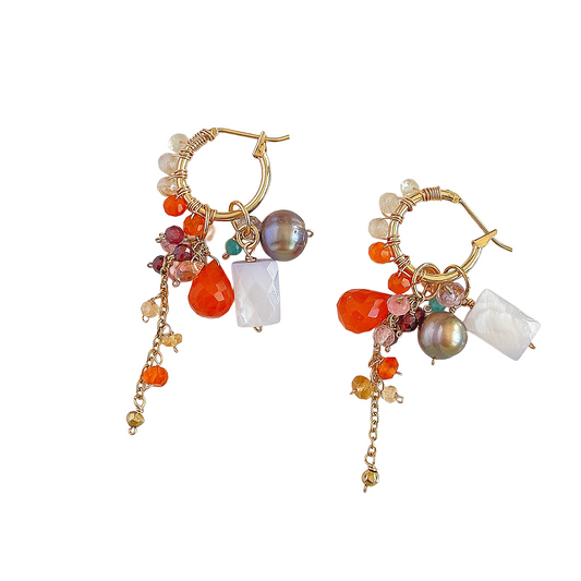 Convertible Gemstone Cluster Hoop Series, 4-in-1 Versatile Carnelian & Blue Shell Gemstone