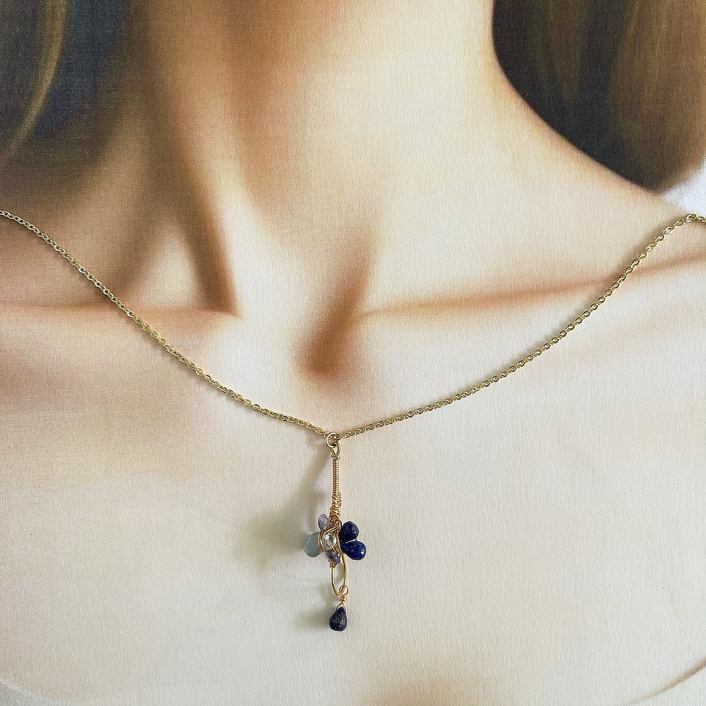 Constellation Cross Pendant: Lapis Lazuli & Aquamarine