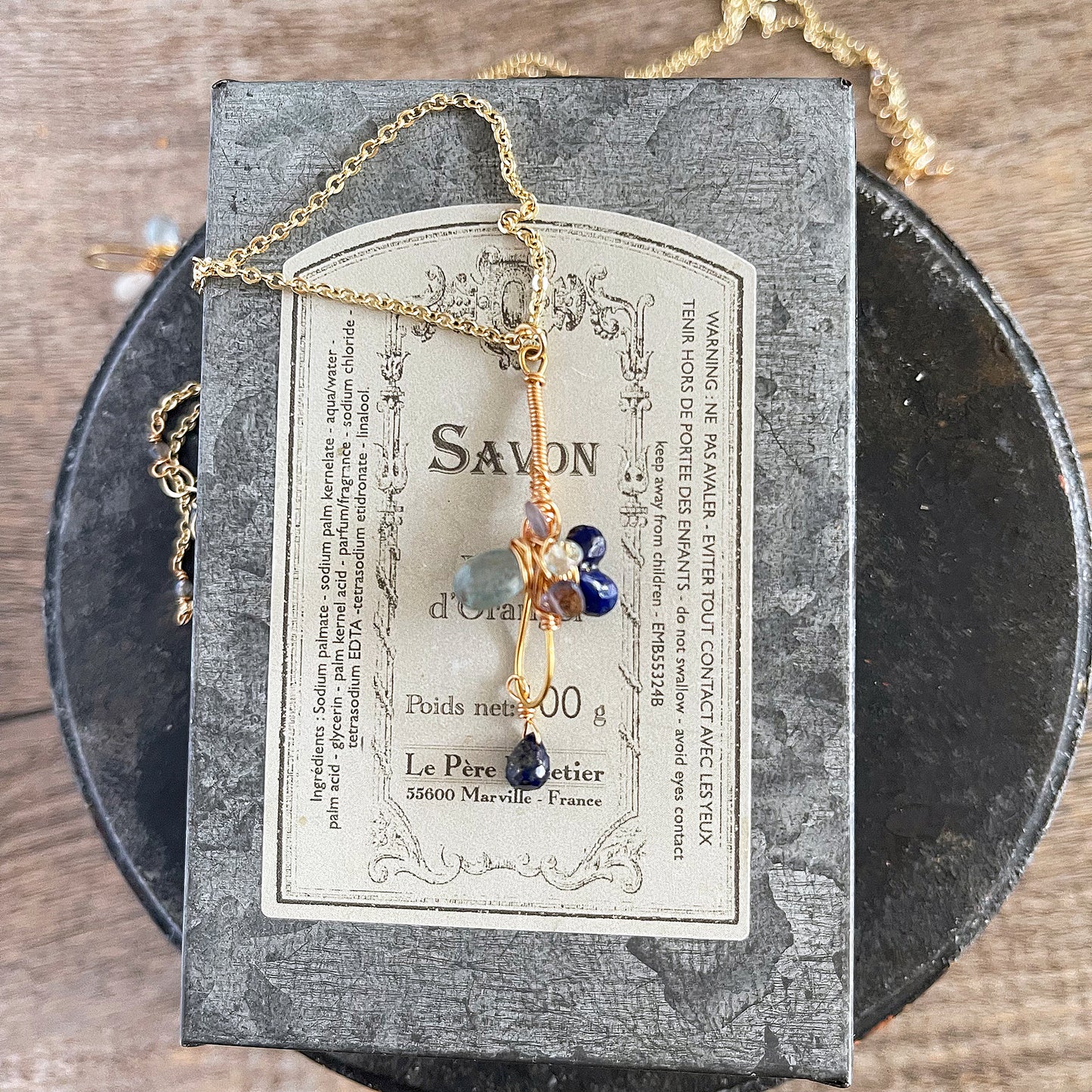 Constellation Cross Pendant: Lapis Lazuli & Aquamarine