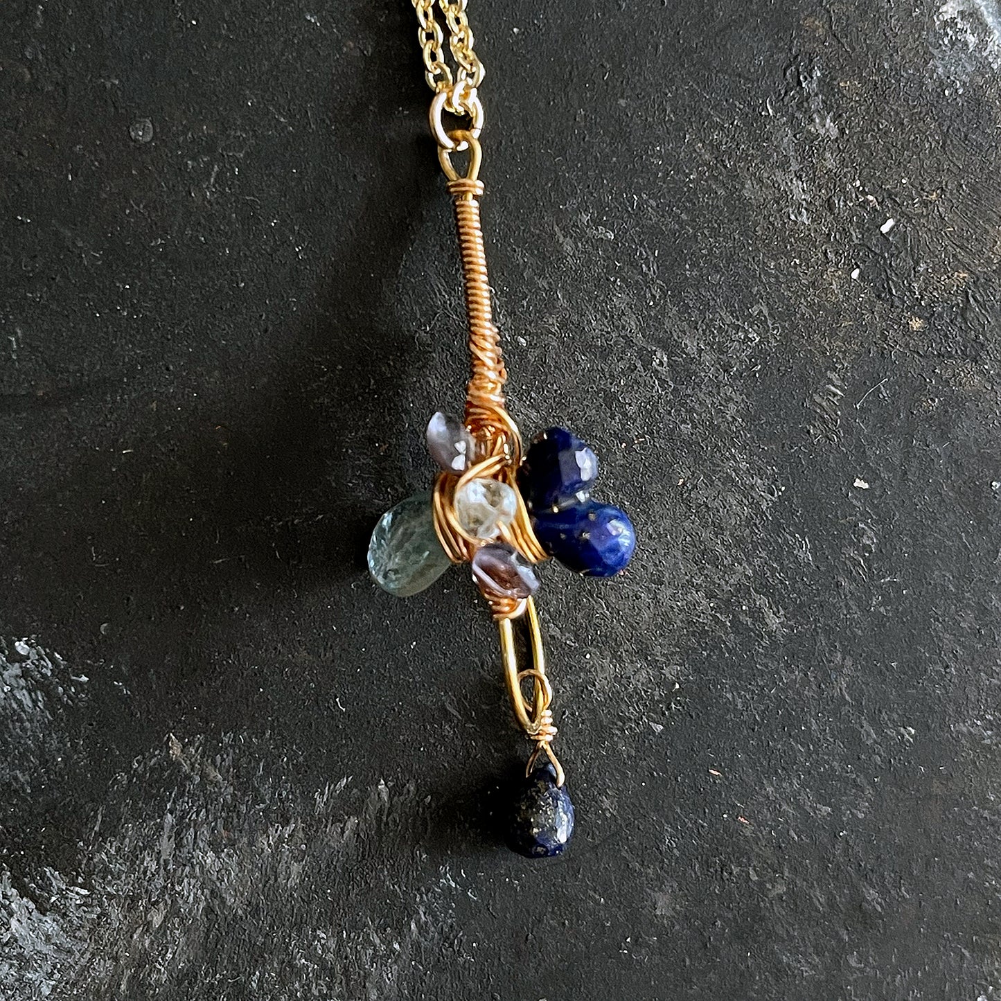 Constellation Cross Pendant: Lapis Lazuli & Aquamarine