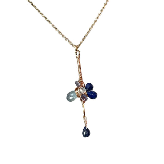 Constellation Cross Pendant: Lapis Lazuli & Aquamarine