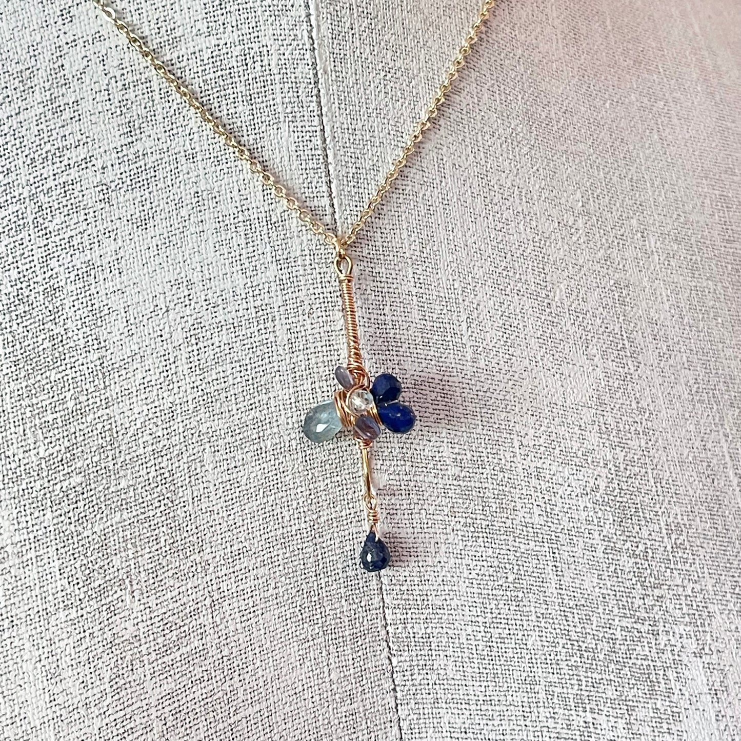 Constellation Cross Pendant: Lapis Lazuli & Aquamarine
