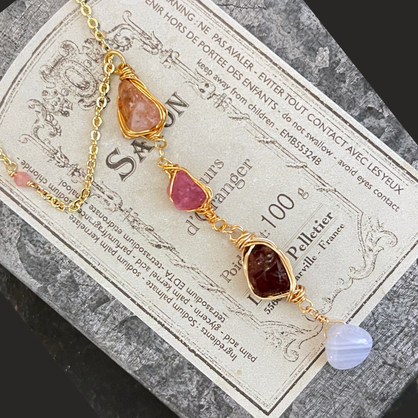 Ethereal Raw: Warm Horizon Sunstone & Pink Tourmaline Y-Necklace