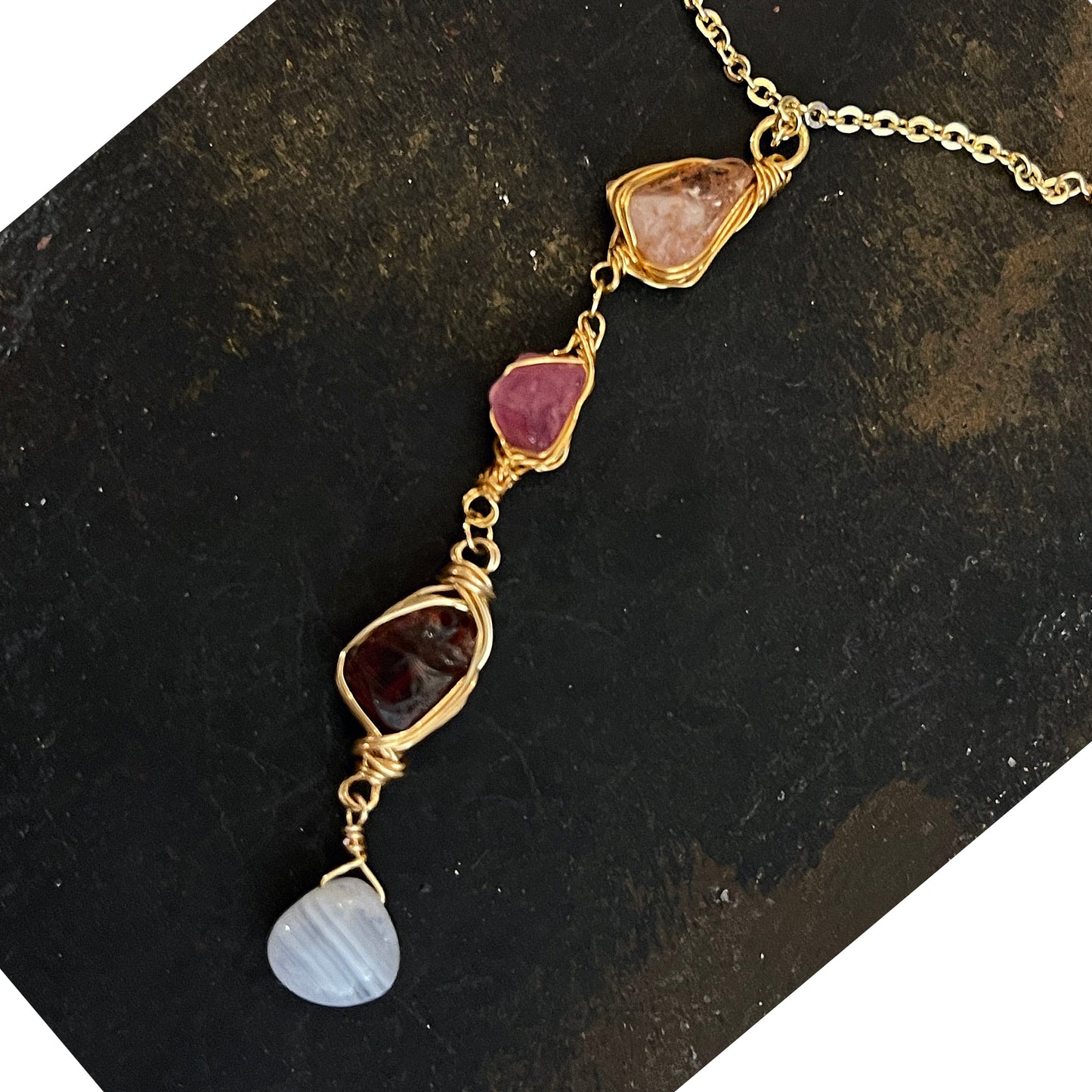 Ethereal Raw: Warm Horizon Sunstone & Pink Tourmaline Y-Necklace