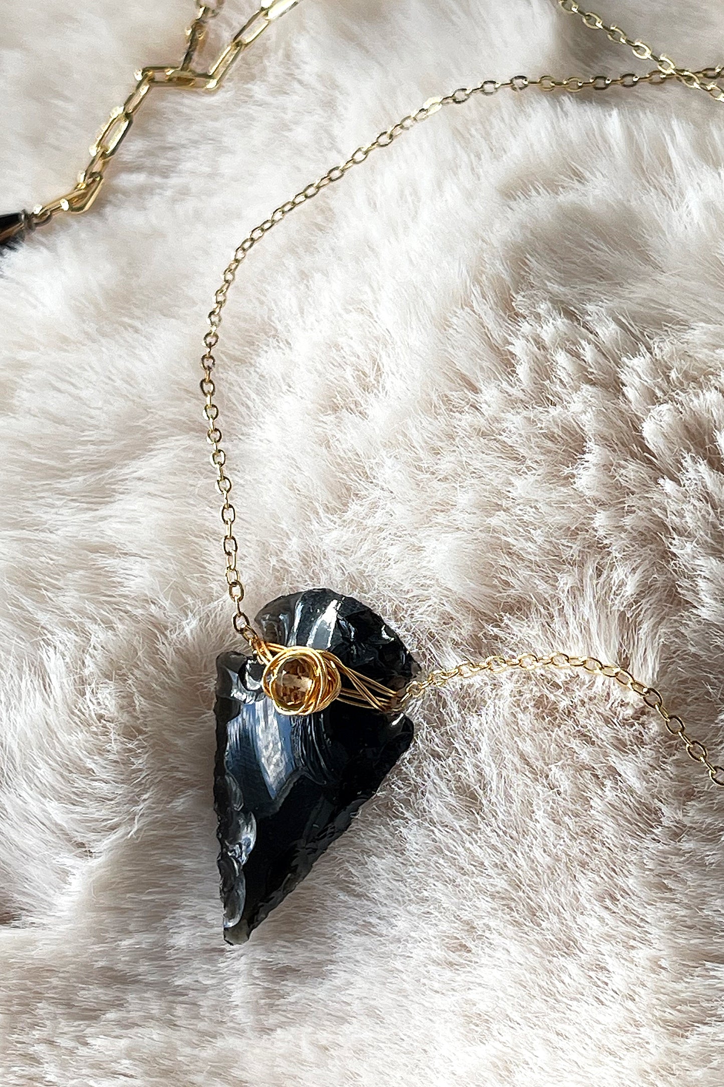 The Guardian’s Light | Obsidian Dagger & Citrine Wire-Wrapped Necklace