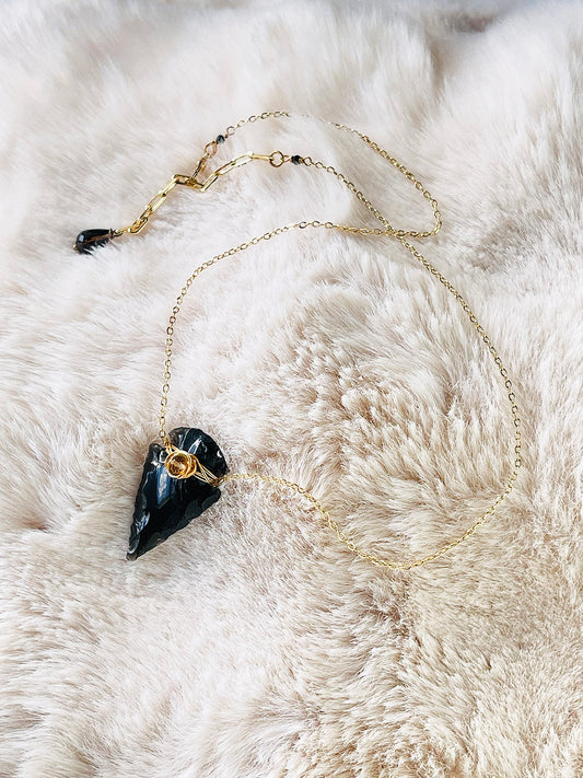 The Guardian’s Light | Obsidian Dagger & Citrine Wire-Wrapped Necklace