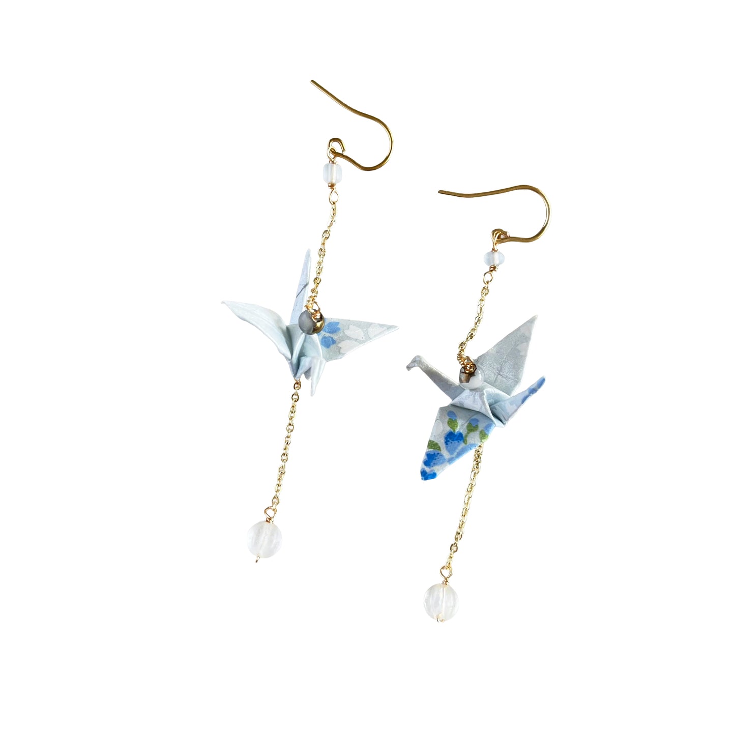 Pale Blue Origami Crane & Minimalist Chain Drop Earrings