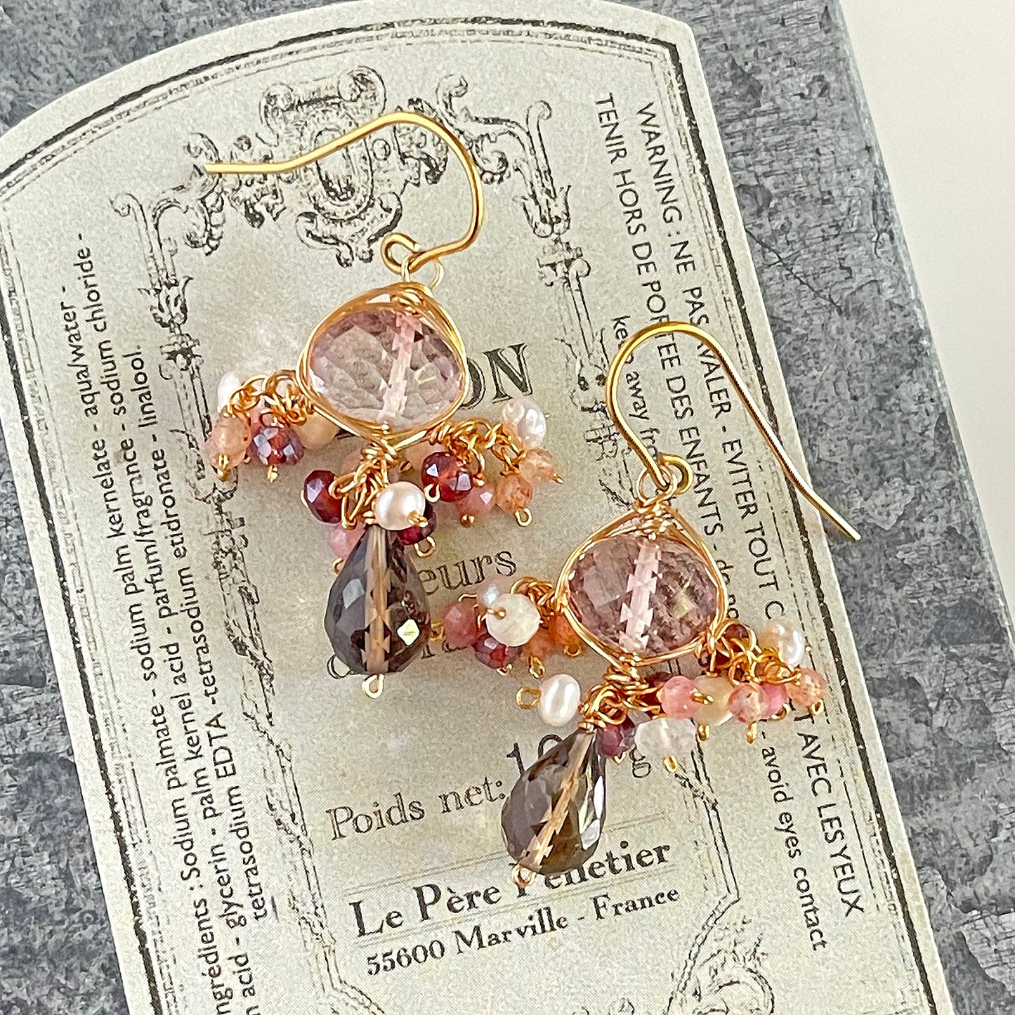 Pink Quartz & Garnet Petite Chandelier Earrings