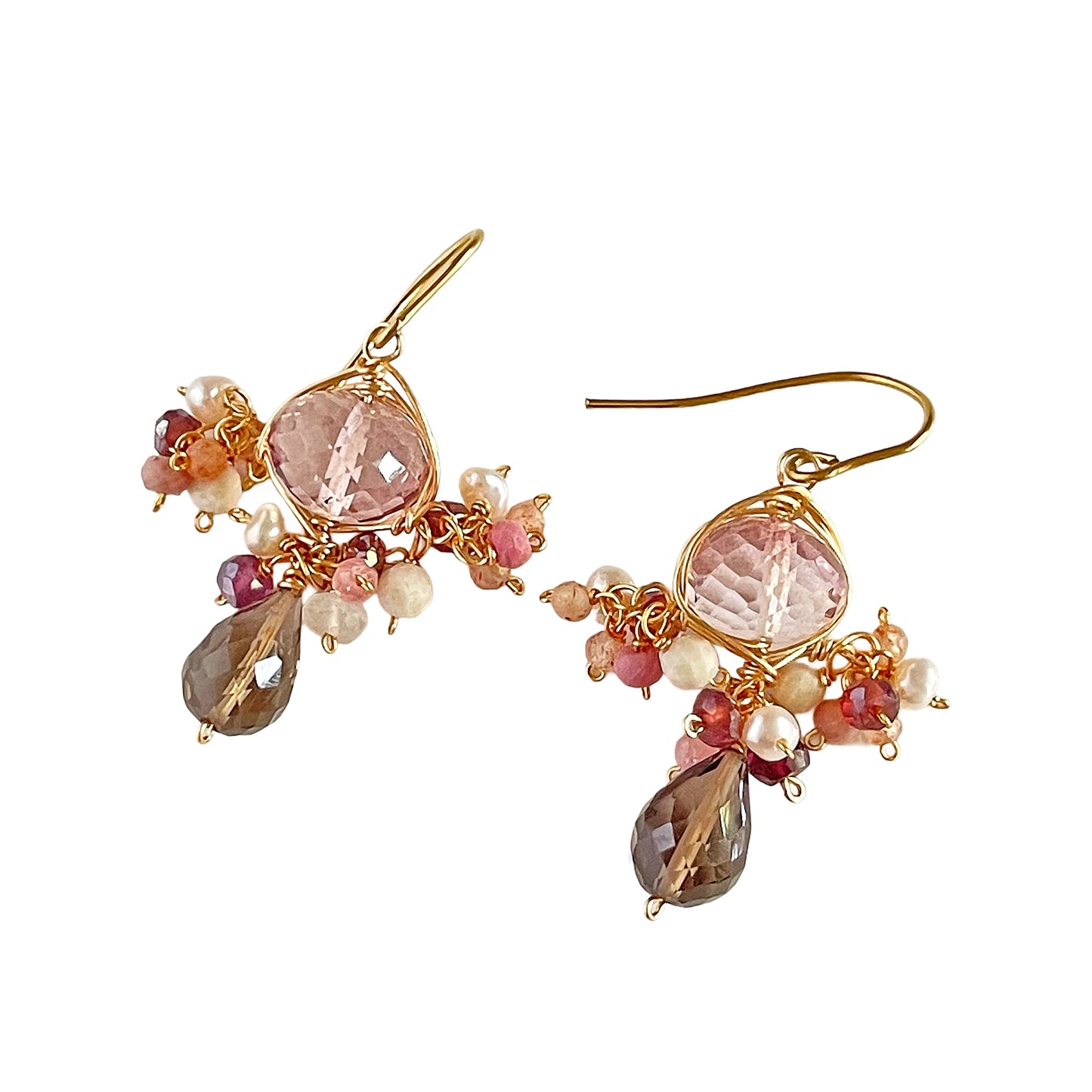 Pink Quartz & Garnet Petite Chandelier Earrings