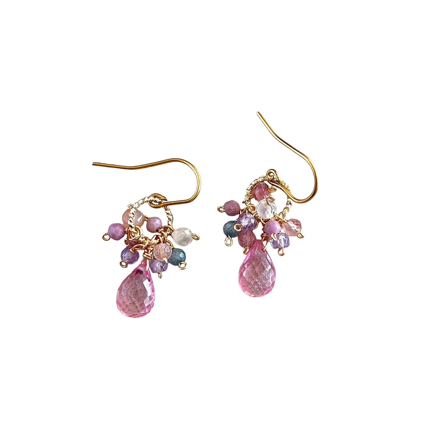 Pink Topaz Drop with Petit Pink Cluster on Glitter Link Earrings