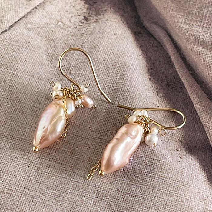 Pale Pink Keshi Pearl with Seed Pearl Earrings - 14KGF