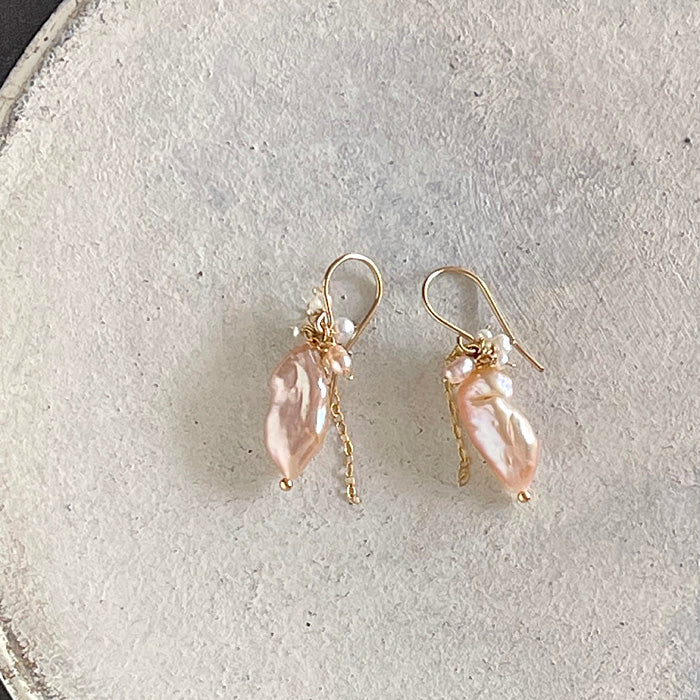 Pale Pink Keshi Pearl with Seed Pearl Earrings - 14KGF