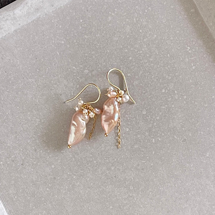 Pale Pink Keshi Pearl with Seed Pearl Earrings - 14KGF