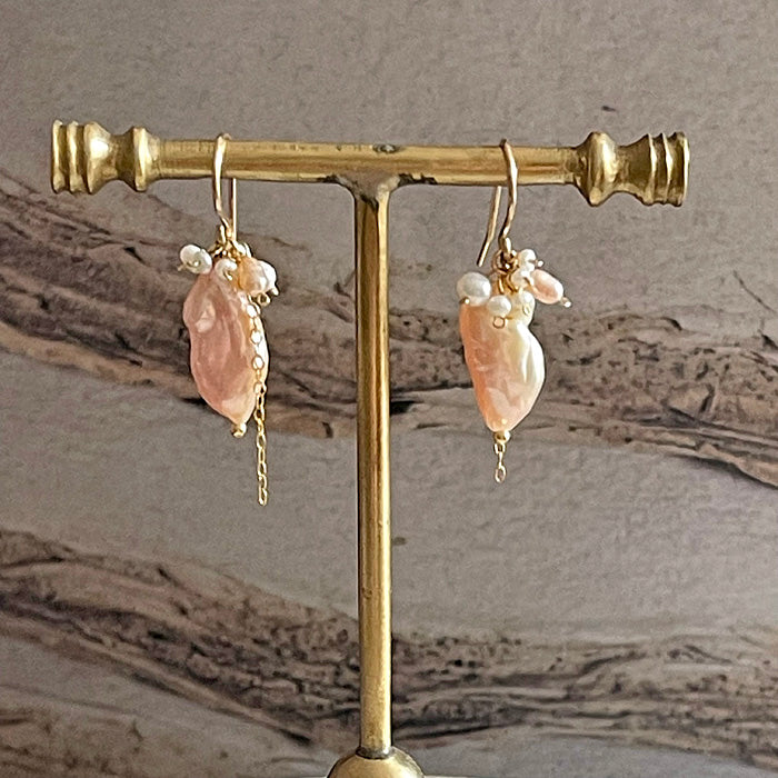 Pale Pink Keshi Pearl with Seed Pearl Earrings - 14KGF