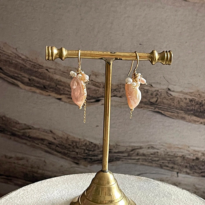 Pale Pink Keshi Pearl with Seed Pearl Earrings - 14KGF