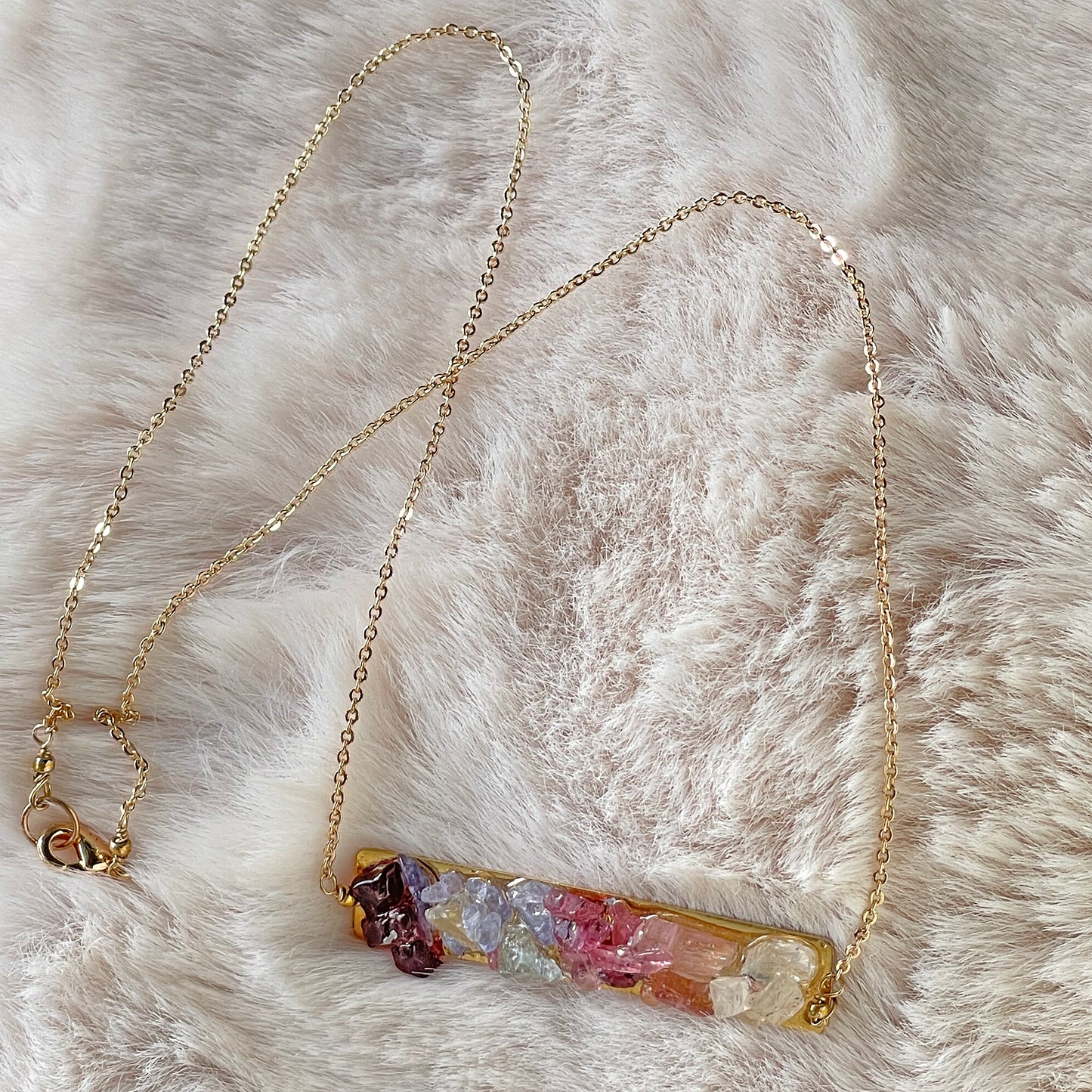 Natural Raw Stone Bar Necklace - "Crystallized Horizon"