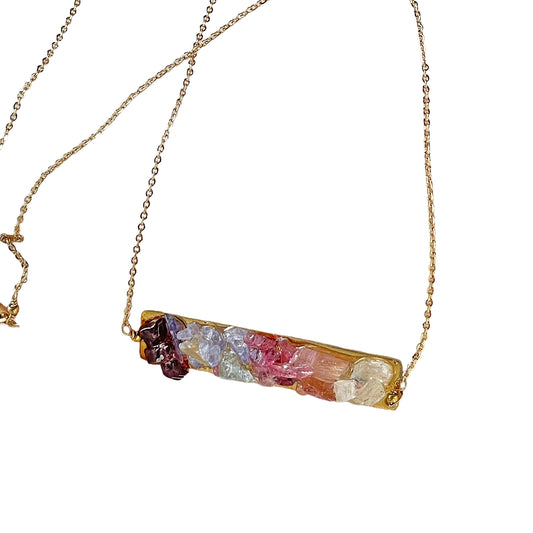 Natural Raw Stone Bar Necklace - "Crystallized Horizon"