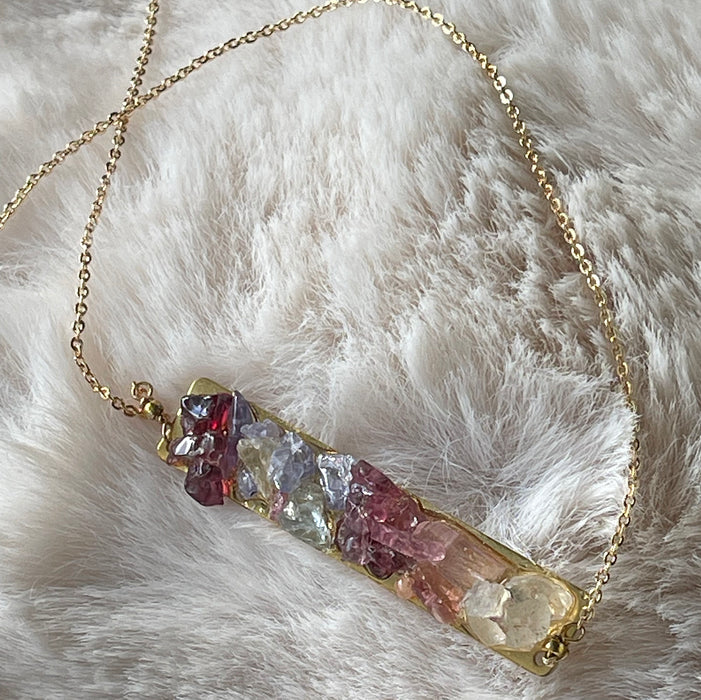Natural Raw Stone Bar Necklace - "Crystallized Horizon"