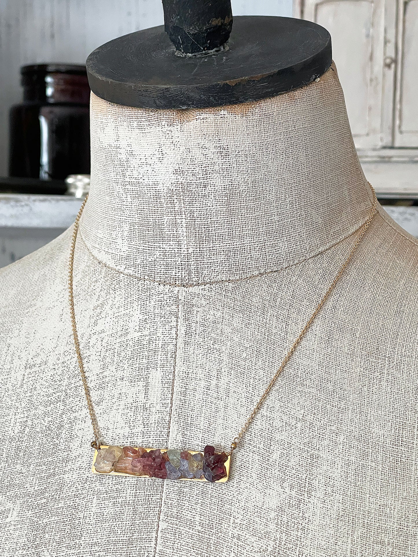 Natural Raw Stone Bar Necklace - "Crystallized Horizon"