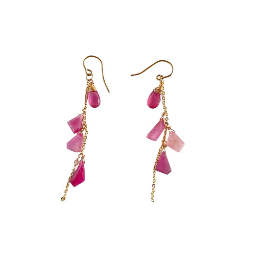 Pink Sapphire Drop & Ruby Slice Cascade Earrings