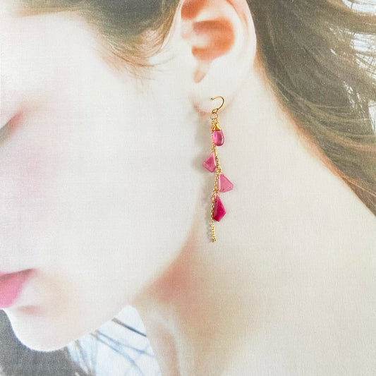 Pink Sapphire Drop & Ruby Slice Cascade Earrings
